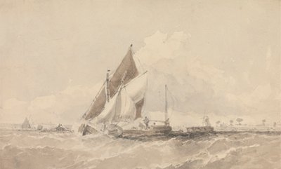 Sailing Barges and Boats in a Choppy Sea by George Chambers