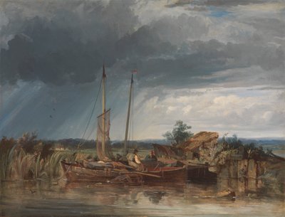 Two Fishing Boats on the Banks of Inland Waters by George Chambers