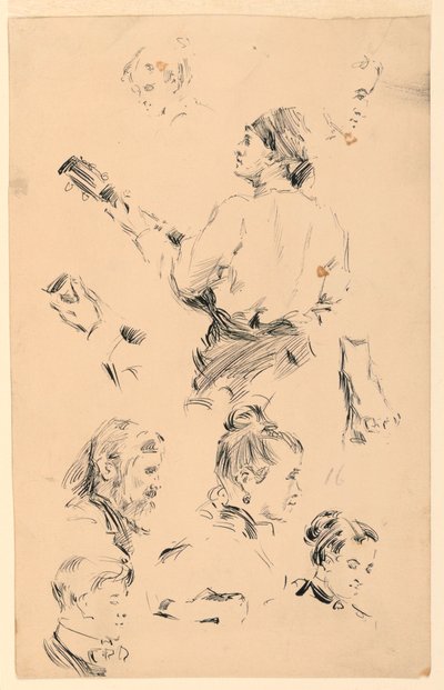 Sketches of Heads, a Hand, a Foot, and a Musician by George Charles Aid