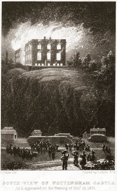 Nottingham Castle on Fire, Viewed from the South by George Childs