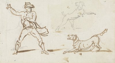 A Man Throwing a Ball to a Dog by George Chinnery