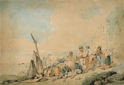 Coast Scene with Figures near a wall by George Chinnery