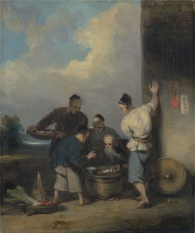 Men Round the Food Vendor’s Stall by George Chinnery