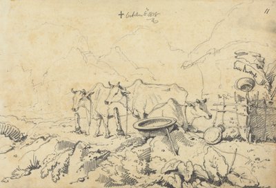 Three Cows Tethered by George Chinnery