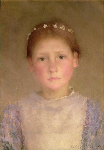The Daisy Wreath - A Study in Low Light, 1890 by George Clausen