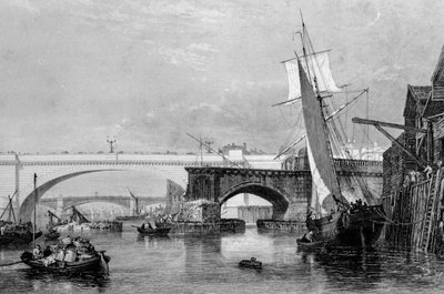 Part of the Old and New London Bridges by George Cooke