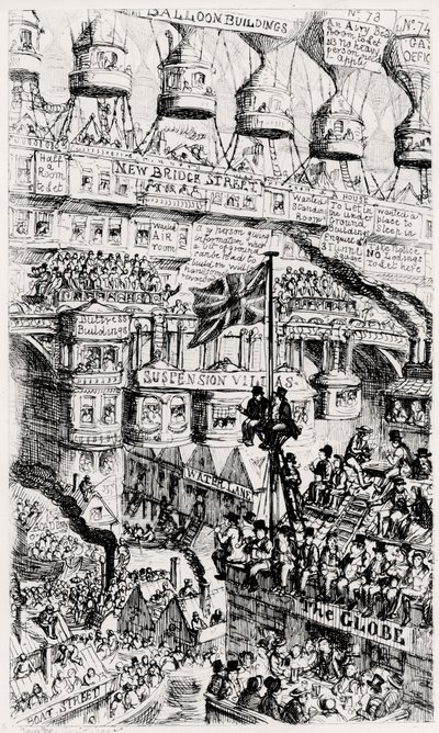 A Malthusian View of an Overcrowded London, England, of the Future, After the Writings of Thomas Malthus by George Cruikshank