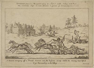 A Peasant Carrying Off a French Cannon into the Russian Camp Whilst the Enemy had Left it to go Marauding in the Village, published June 8, 1813 by George Cruikshank