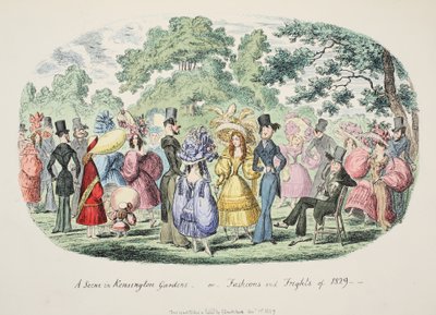 A Scene in Kensington Gardens - or - Fashions and Frights of 1829, published 1829 by George Cruikshank