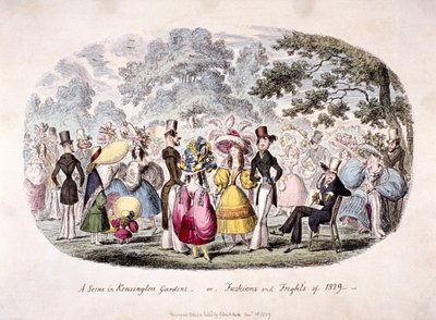 A Scene in Kensington Gardens - Fashion and Frights of 1829 by George Cruikshank