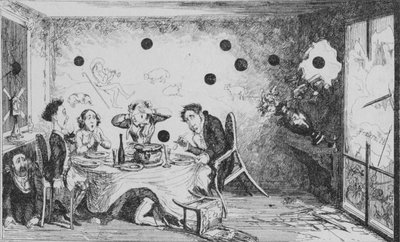 An Interrupted English Dinner Party at Paris, c1849 by George Cruikshank