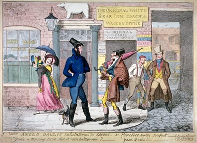 Anglo-Gallic salutations in London, or, practice makes perfect, 1822 by George Cruikshank