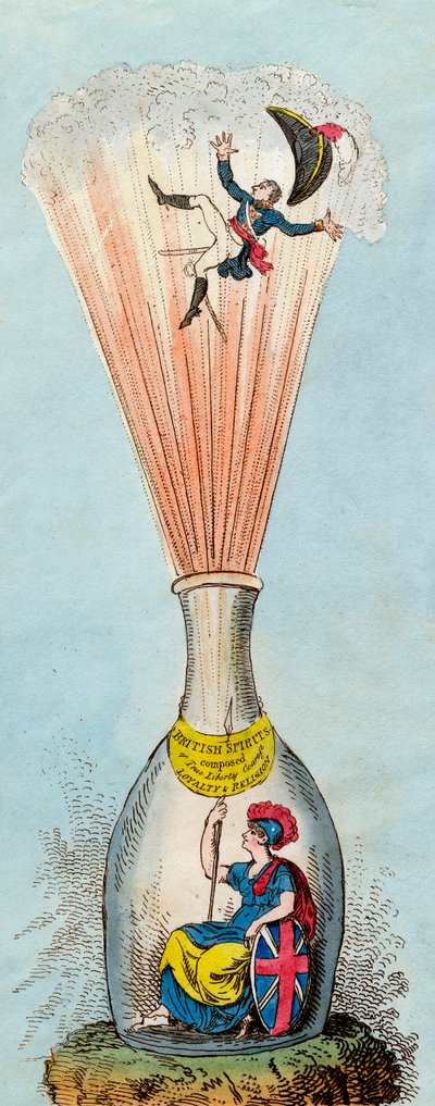 Britannia Blowing up the Corsican Bottle Conjurer - 1803 - British satirists continually attacked the legitimacy of the Napoleonic regime by George Cruikshank