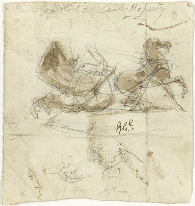 Caricature of Self (front); Cab Thrown by a Horse, with Other Sketches (back) by George Cruikshank