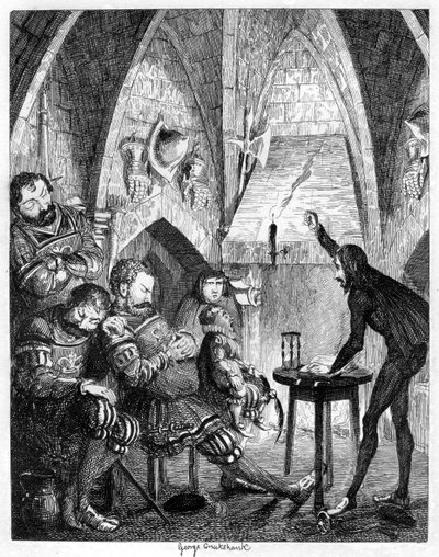 Edward Underhill the hot gospeller preaching to the giants in the by-ward or Gate Tower, 1840 by George Cruikshank