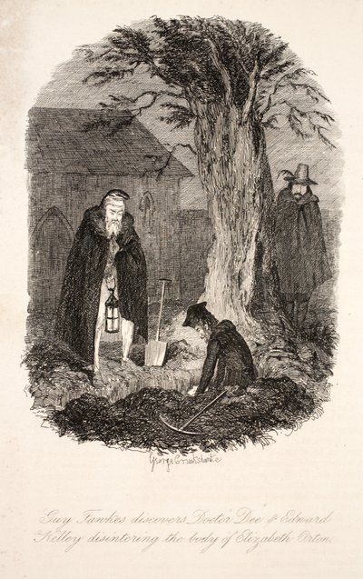 Guy Fawkes Discovers Doctor Dee & Edward Kelley Disinterring the Body of Elizabeth Orton, Illustration from Guy Fawkes, or the Gunpowder Treason: an Historical Romance, by William Harrison Ainsworth by George Cruikshank