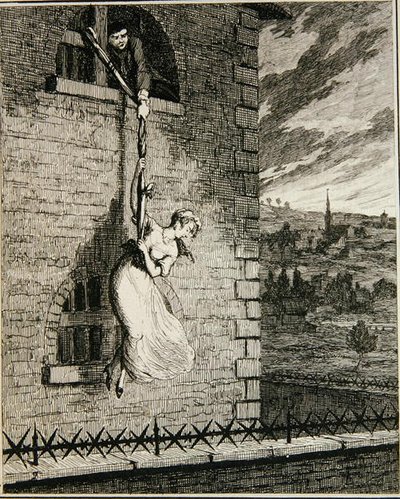Jack Escaping from Newgate Ward with His Wife Elizabeth Lyon, Illustration from 