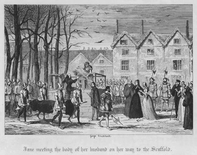 Jane meeting the body of her husband on her way to the Scaffold by George Cruikshank