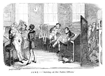 June - Holiday at the Public Offices, c. 1836 by George Cruikshank