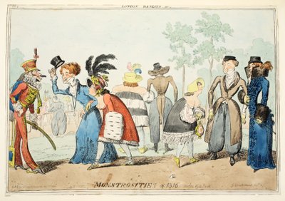 London Dandies or Monstrosities of 1815, Hyde Park, pub. 1835 by George Cruikshank