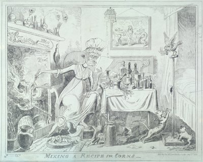 Mixing a recipe for corns by George Cruikshank