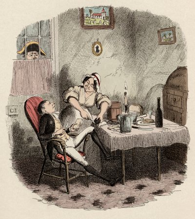 Monsieur Bumble Observes Noe Claypole and Charlotte - Mr. Claypole as He Appeared When His Master Was Out - Illustration for 