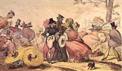 Monstrosities of 1825 and 1826. (Satirical Cartoon of 19th c. English Fashions) by George Cruikshank