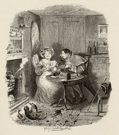 Mr Bumble and Mrs Corney taking tea, from 
