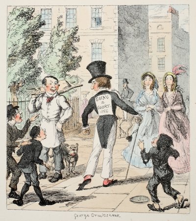 Mr Lambkin sallies forth in all the pride of power, with the secret and amiable intention of killing a certain Lady, Some envious rival makes known this deadly purpose, by means of a placard, from The Bachelor