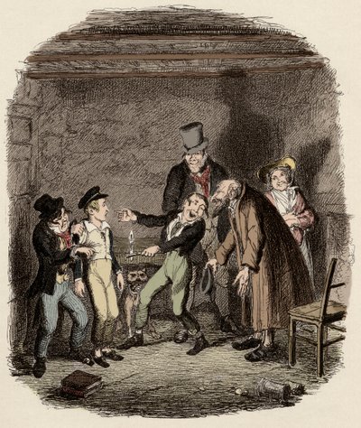 Oliver Twist Received by Old Fagin and His Team - Oliver Reception by Fagin and the Boys - Illustration for 