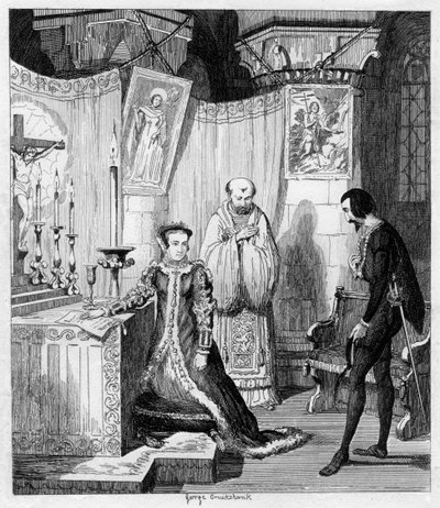 Queen Mary at the instance of Simon Renard affiancing herself to Philip of Spain by George Cruikshank