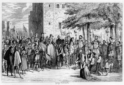 Queen Mary receiving the prisoners on the Tower Green, 1553 1840 by George Cruikshank