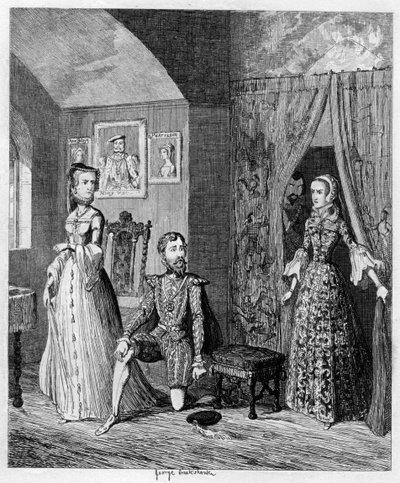 Queen Mary surprising Courtenay and the Princess Elizabeth, 1553-1555 by George Cruikshank