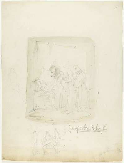 Sheet of Sketches with Self-Portrait by George Cruikshank