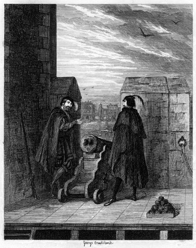 Simon Renard and Winwike the Warden on the Roof of the White Tower, 1553 by George Cruikshank