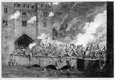 Sir Thomas Wyatt Attacking the By-ward Tower by George Cruikshank