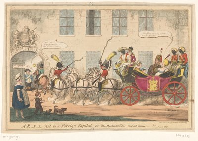 Caricature of Princess Caroline, 1817 (A R-Y-L Visit to a Foreign Capital or, the Ambassador Not at Home-!!) by George Cruikshank