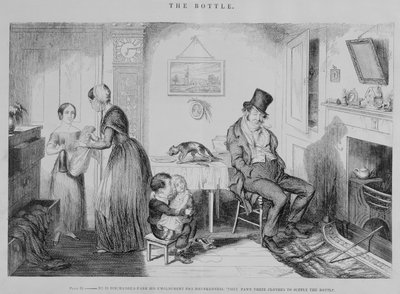 The Bottle, Plate II, He is discharged from his employment for drunkenness: they pawn their clothes to supply the bottle, 1847 by George Cruikshank