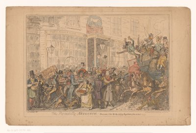 Traffic Chaos Outside the Old White Horse Cellar Hotel in Piccadilly by George Cruikshank