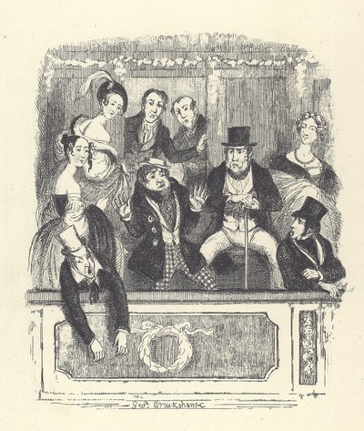 Victorian Theatregoers Crowd into a Box at a London Theatre by George Cruikshank