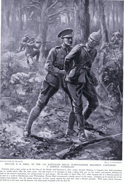 Private B R Shiel Awarded DCM for Capturing a German Patroller in Belgium April 1915 by George Derville Rowlandson