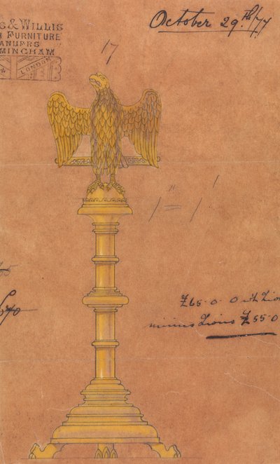 Designs executed for Jones and Willis, metal and wood-workers and church furniture manufacturers of Birmingham and London by George Edmund Street