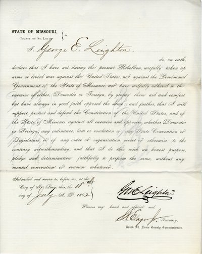 Loyalty oath of George E. Leighton of Missouri, County of St. Louis by George Eliot Leighton