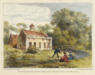 Remains of Kew Palace from the Gardens, plate 6 from Kew Gardens: A Series of Twenty-Four Drawings on Stone, engraved by Charles Hullmandel by George Ernest after Papendiek