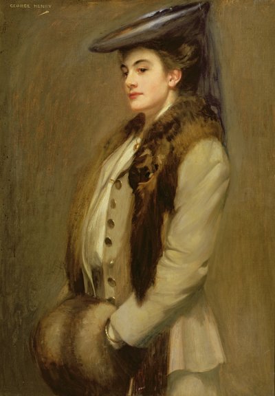 Portrait of a lady with fur stole and muff by George F. Henry