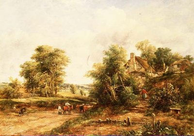 Summer Landscape at Eventide with Drovers and Cattle by George Frederic Watts