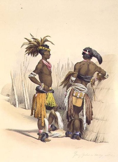 Umbambu and Umpengulu, Young Zulus in Dancing Costume, plate 15 from 