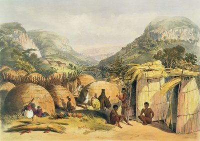 Inanda Kraal, Natal, plate 25 from The Kafirs Illustrated, 1849 by George French Angas