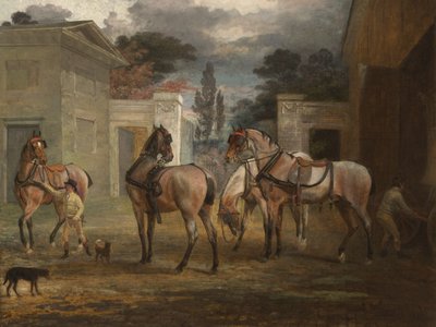 Four Roan Coach Horses with Two Grooms by George Garrard