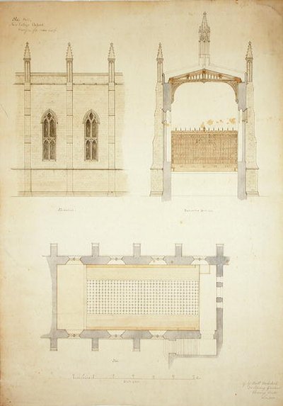 New College Oxford: Design for New Hall Roof by George Gilbert Scott